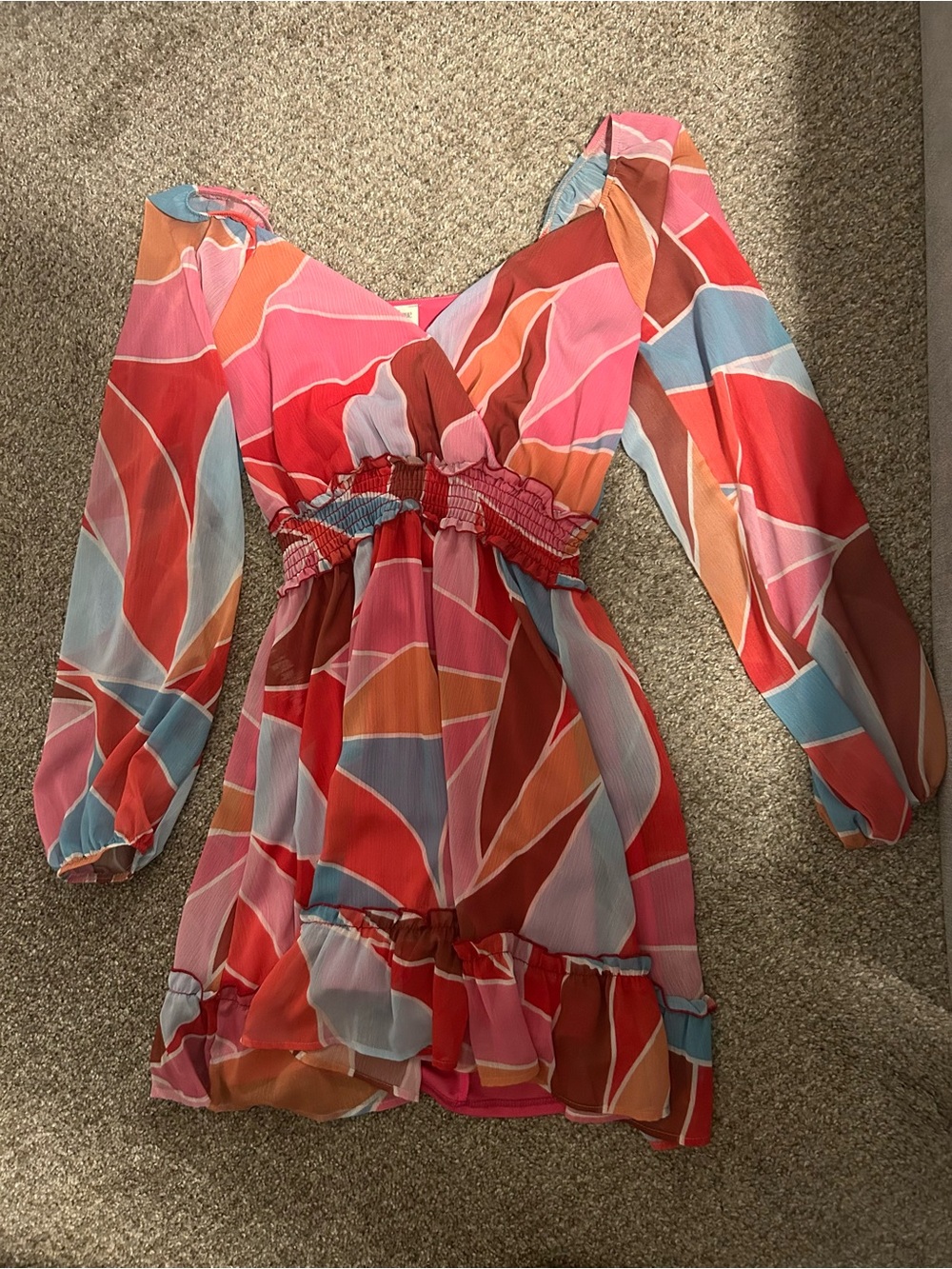 Peach Love California Abstract Multi-Colored Smock Dress